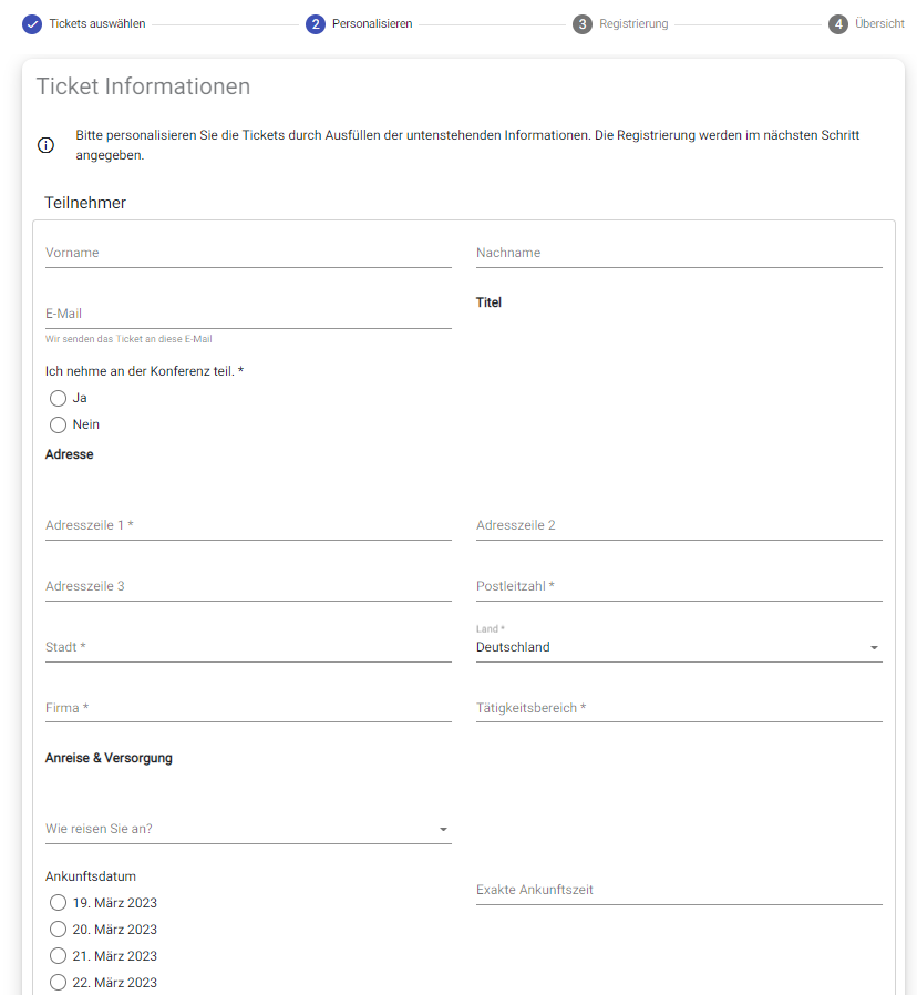 Screenshot von Ticketinformationen - Connfair AdminTool